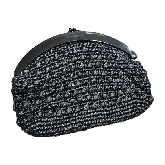 Vtg Black Crochet Clutch Bag Boho Hippie Y2K Beach Retro HOCO Prom Grunge - Picture 1 of 8